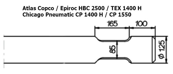 SOLIDA Spitzmeissel - Atlas Copco / Epiroc HBC 2500 / TEX 1400 H, Chicago Pneumatic CP 1400 H / CP 1