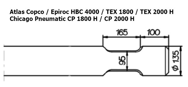 SOLIDA Stampfmeissel - Atlas Copco / Epiroc HBC 4000 / TEX 1800 / TEX 2000 H, Chicago Pneumatic CP 1