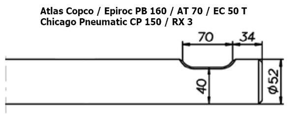 SOLIDA Flachmeissel (quer) - Atlas Copco / Epiroc PB 160 / AT 70 / EC 50 T, Chicago Pneumatic CP 150