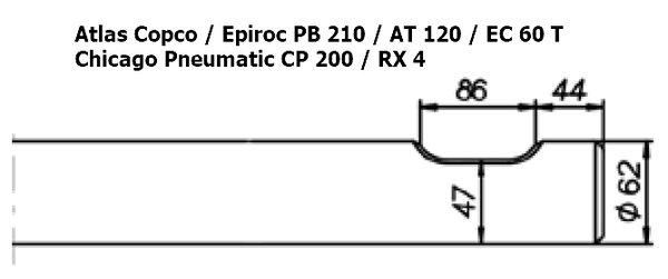 SOLIDA Flachmeissel (quer) - Atlas Copco / Epiroc PB 210 / AT 120 / EC 60 T, Chicago Pneumatic CP 20