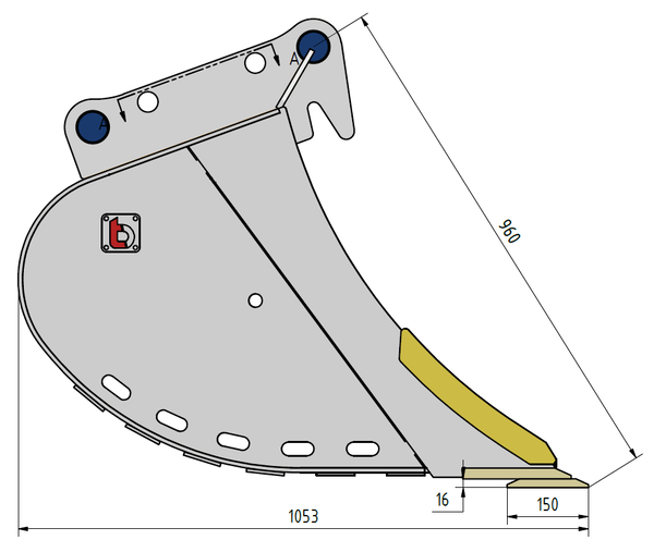 Standard Tieflöffel b=1200, Wendeadapter SW08, Unterschraubmesser für 8-10t Bagger