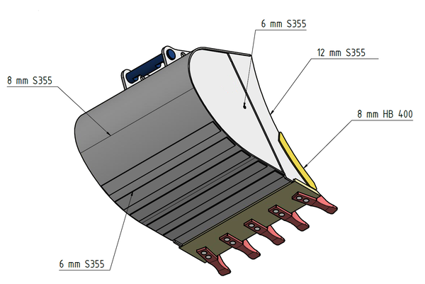 Standard digging bucket w=1000, Reversible adapter SW08, with CAT J200 teeth for 8-10t excavators